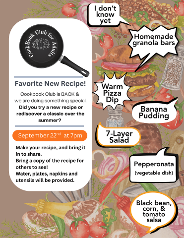 flyer for Cookbook Club - Sept 2025