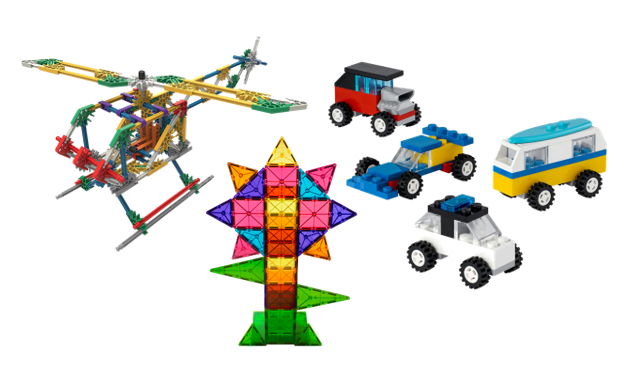 Lego, K'nex, and MagnaTiles